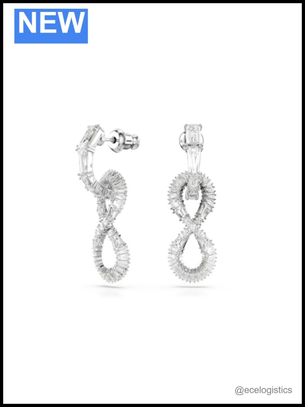 Crystal Infinity Drop Dangle Earrings Shephard Hook Rhodium Finish